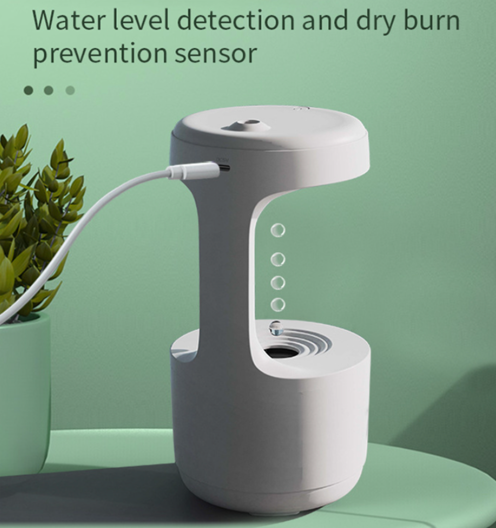 Anti-Gravity Humidifier with Digital Display, 600ml Tank, Fine Mist Spray, Quiet Operation, White