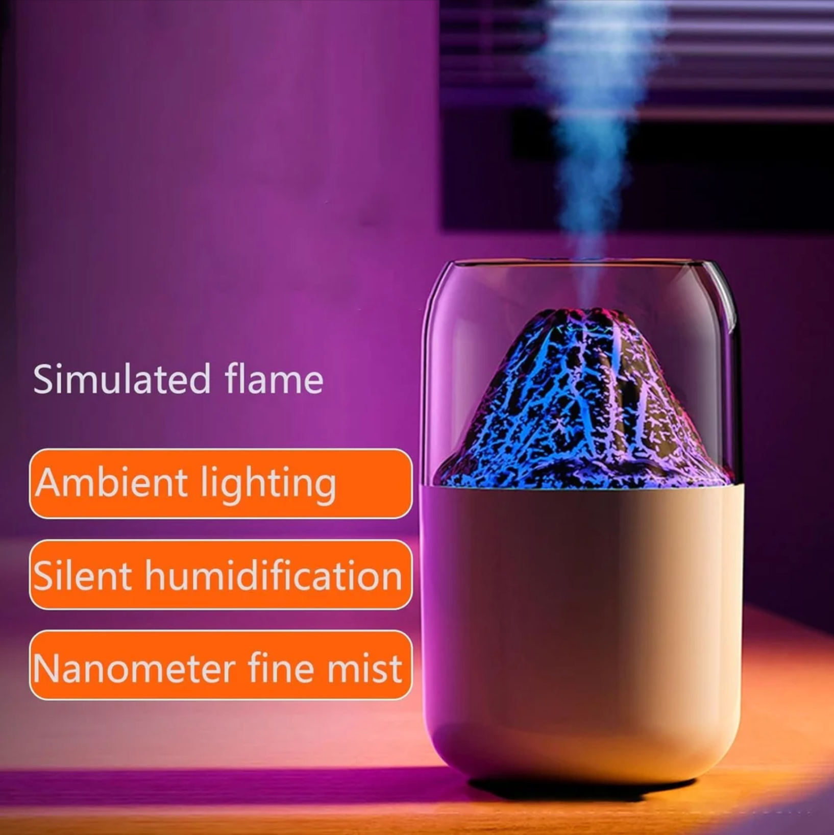 Volcano Shape Ultrasonic Essential Oil Humidifier For Home (300ml Tank) White