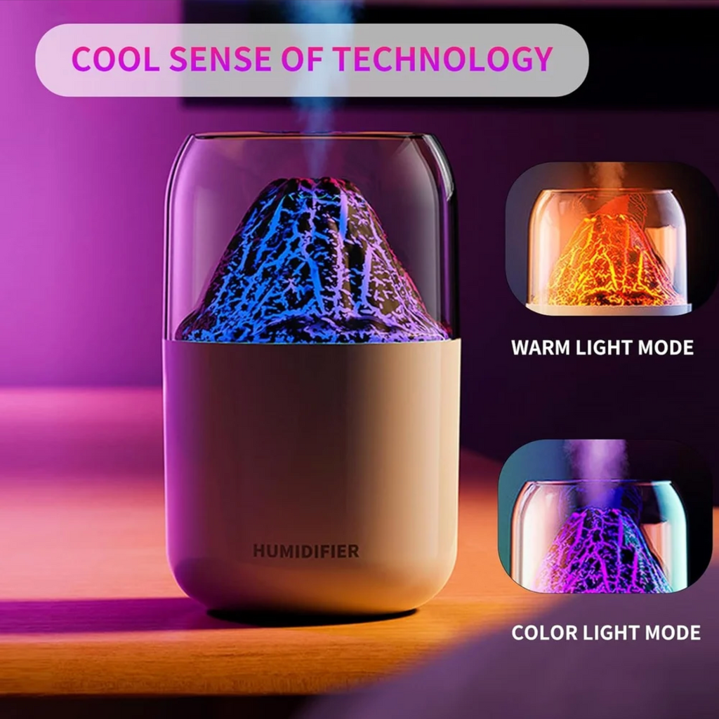 Volcano Shape Ultrasonic Essential Oil Humidifier For Home (300ml Tank) White