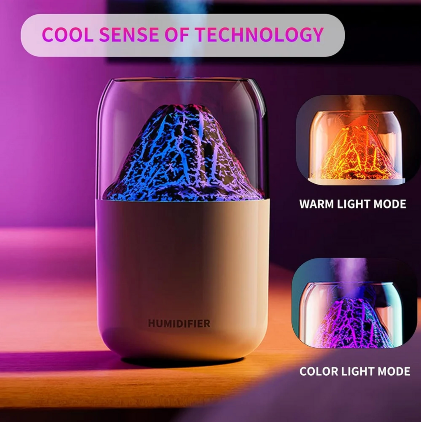 Volcano Shape Ultrasonic Essential Oil Humidifier For Home (300ml Tank) White