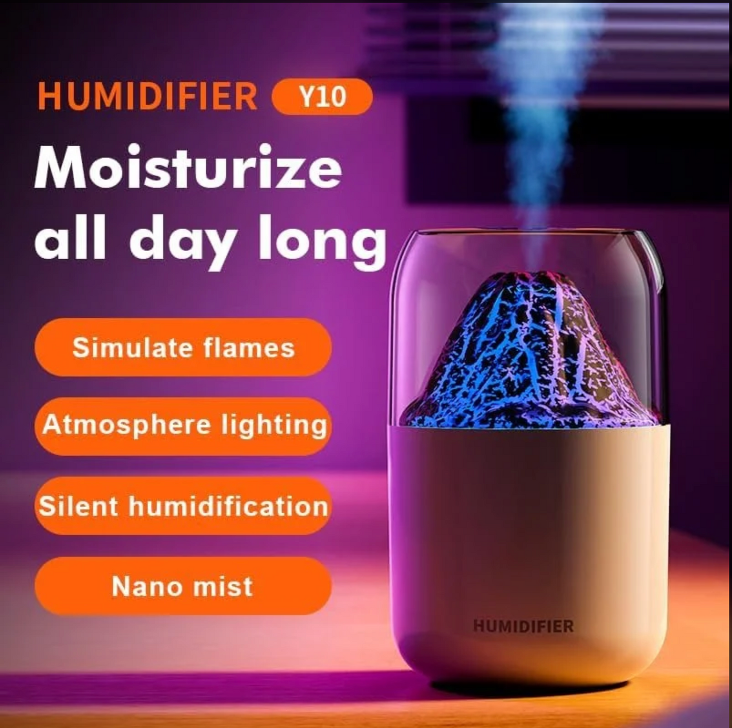 Volcano Shape Ultrasonic Essential Oil Humidifier For Home (300ml Tank) White