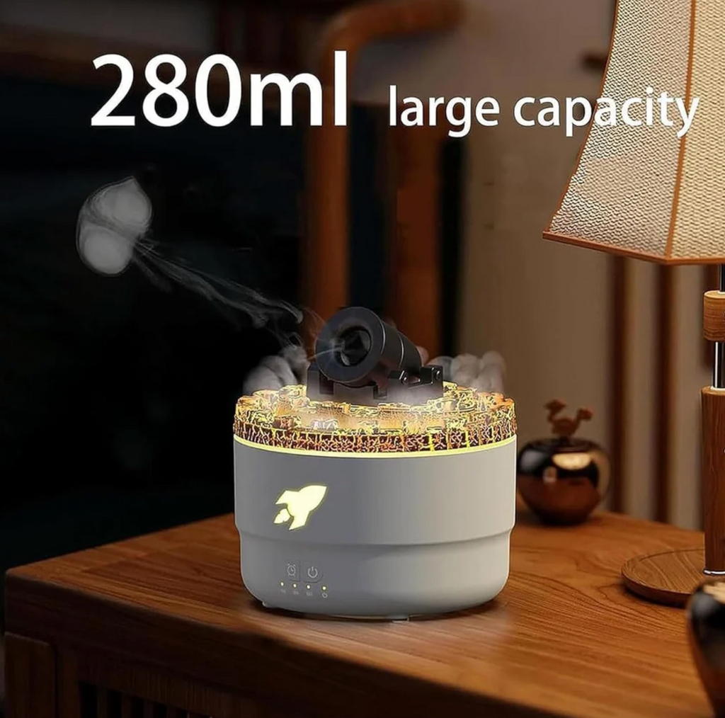 Cannon Blast Shape Humidifier, Essential Oil Aroma Diffuser (With Multi-Colour LED, 280ml Tank) - White
