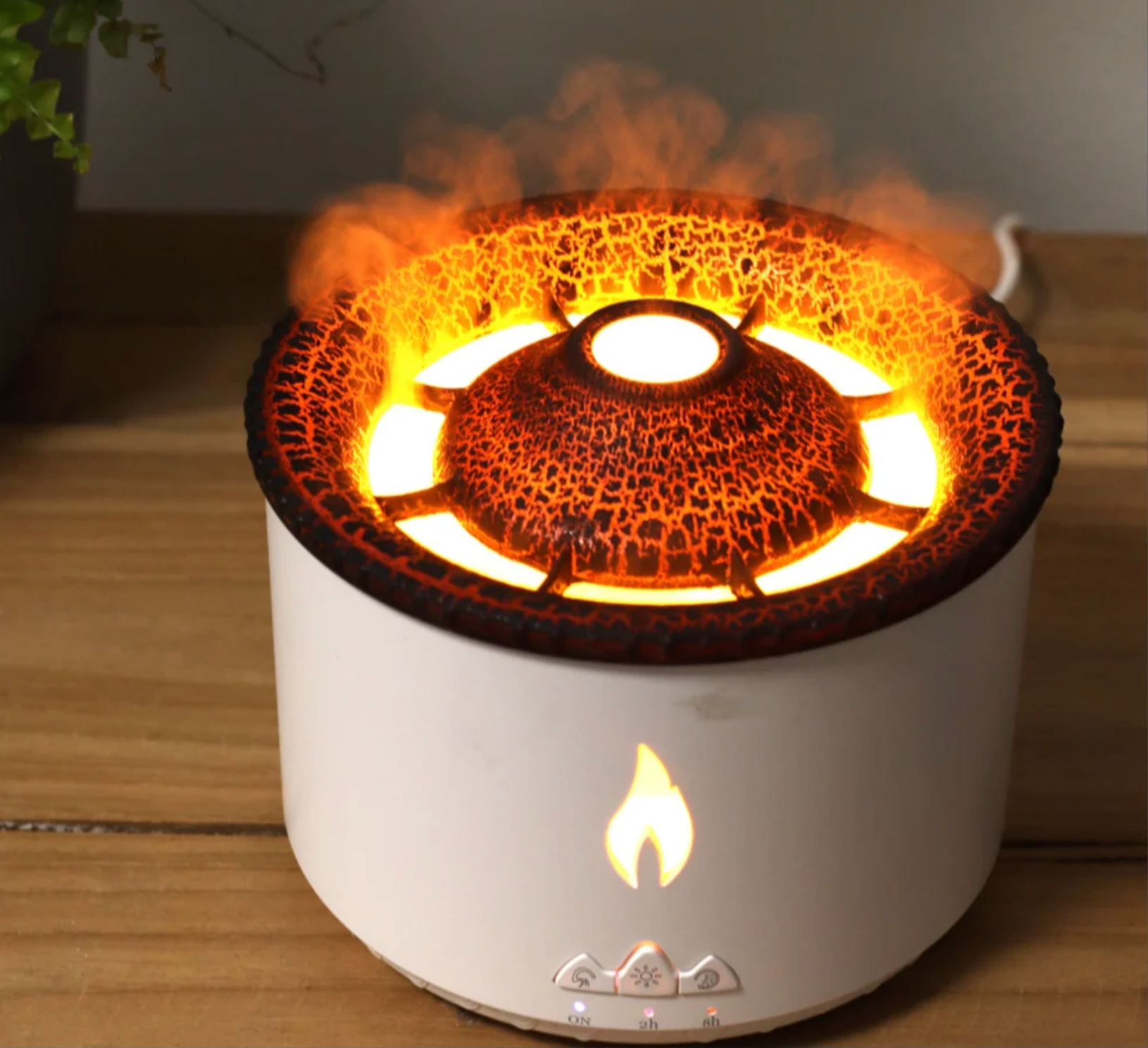 Volcano Shape Humidifier, Essential Oil Aroma Diffuser | With Dual Colour Flame Orange & Ice Blue (300ml Tank) - White