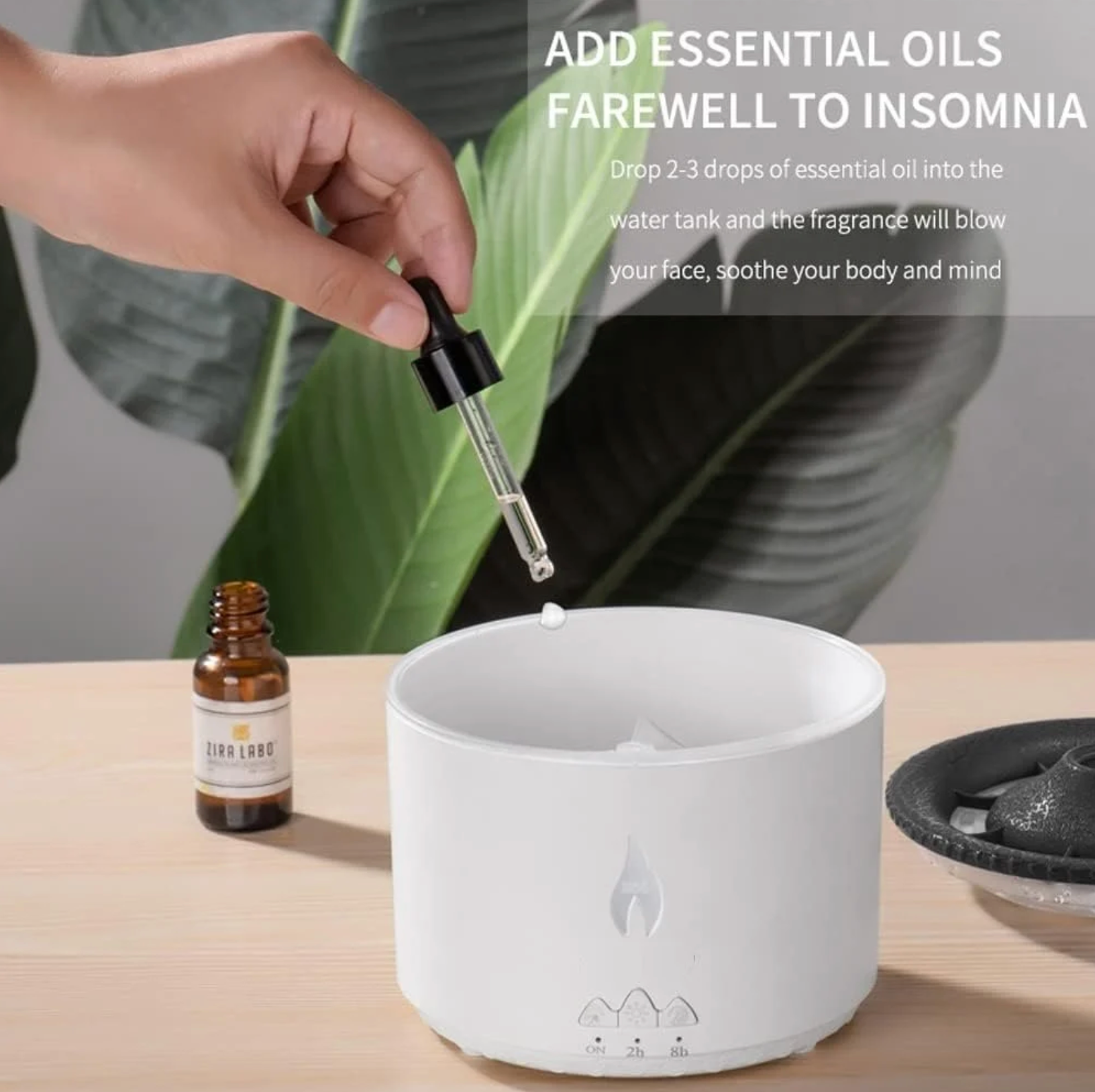 Volcano Shape Humidifier, Essential Oil Aroma Diffuser | With Dual Colour Flame Orange & Ice Blue (300ml Tank) - White