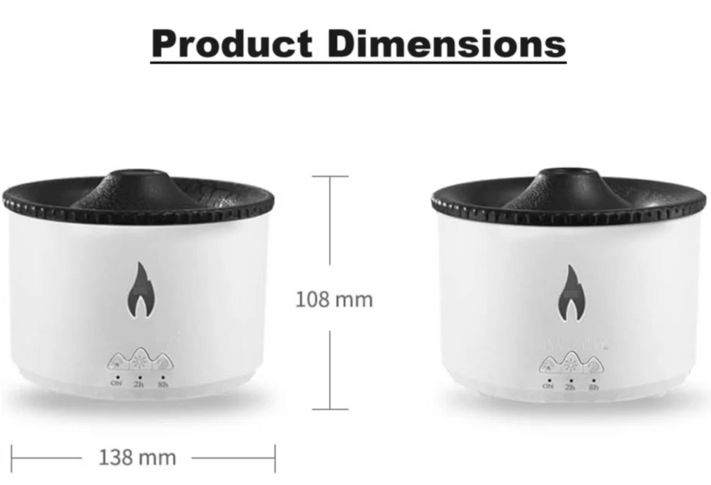 Volcano Shape Humidifier, Essential Oil Aroma Diffuser | With Dual Colour Flame Orange & Ice Blue (300ml Tank) - White