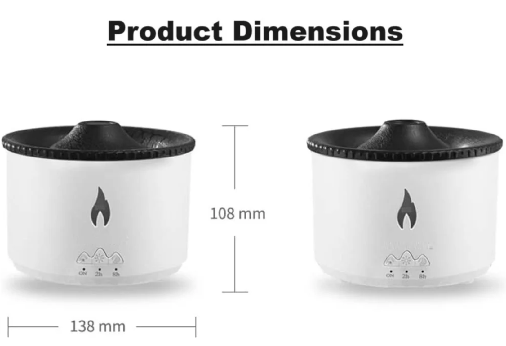 Volcano Shape Humidifier, Essential Oil Aroma Diffuser | With Dual Colour Flame Orange & Ice Blue (300ml Tank) - White