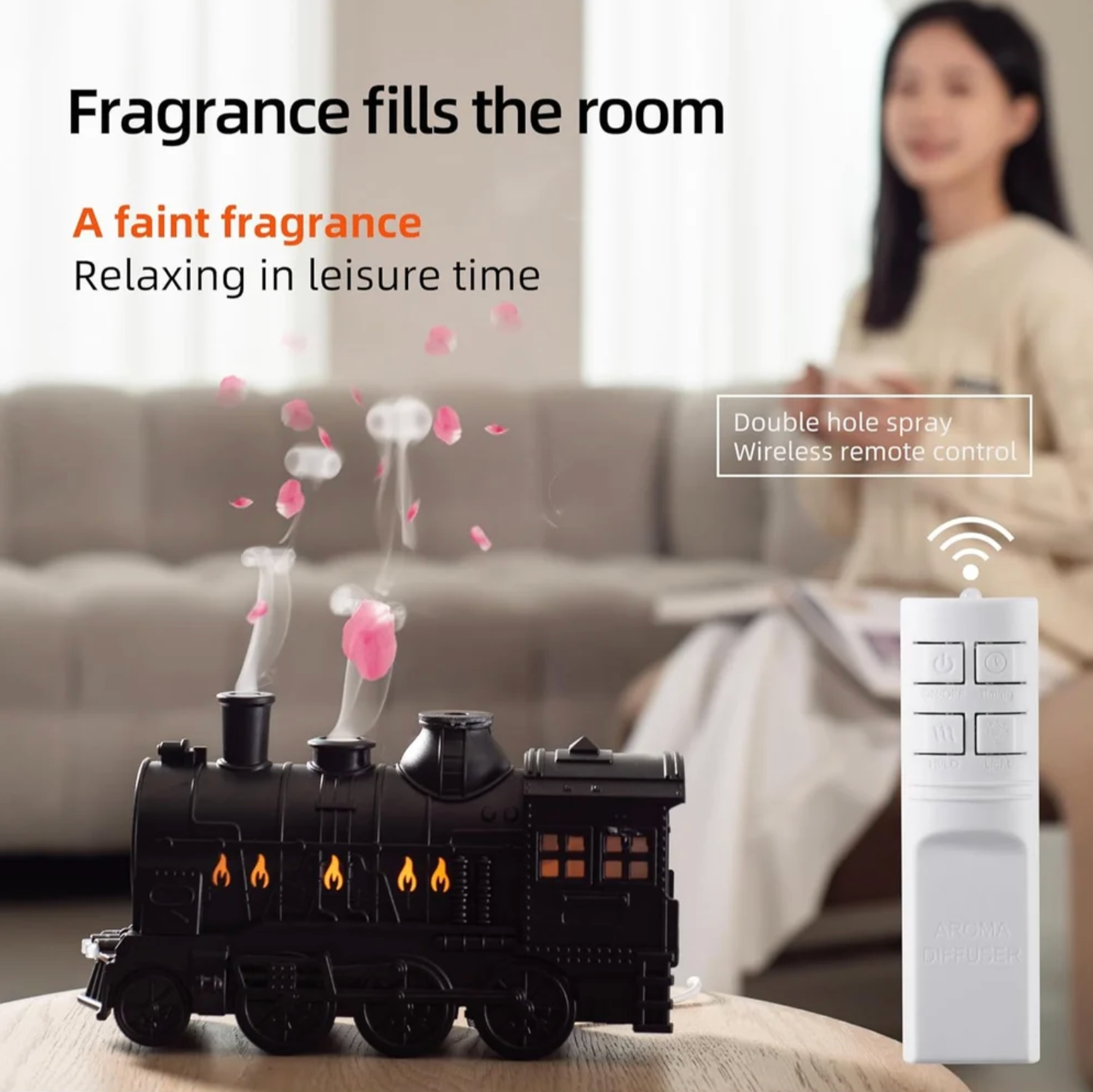 Train Engine Shape Humidifier, Essential Oil Aroma Diffuser (300ml Tank) (Black)