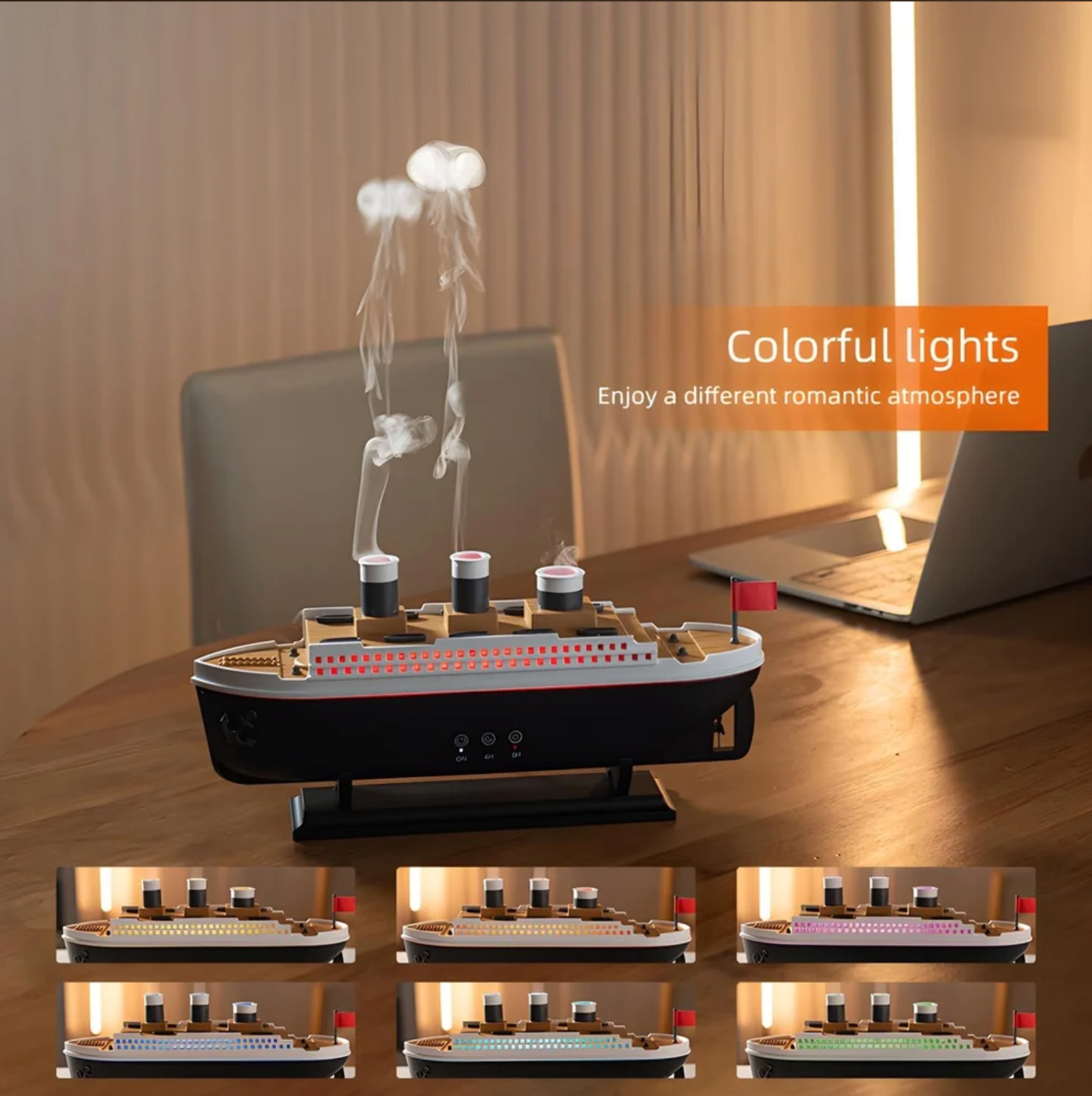 Titanic Ship Shape Humidifier, Essential Oil Aroma Diffuser (250ml Tank) (Black)