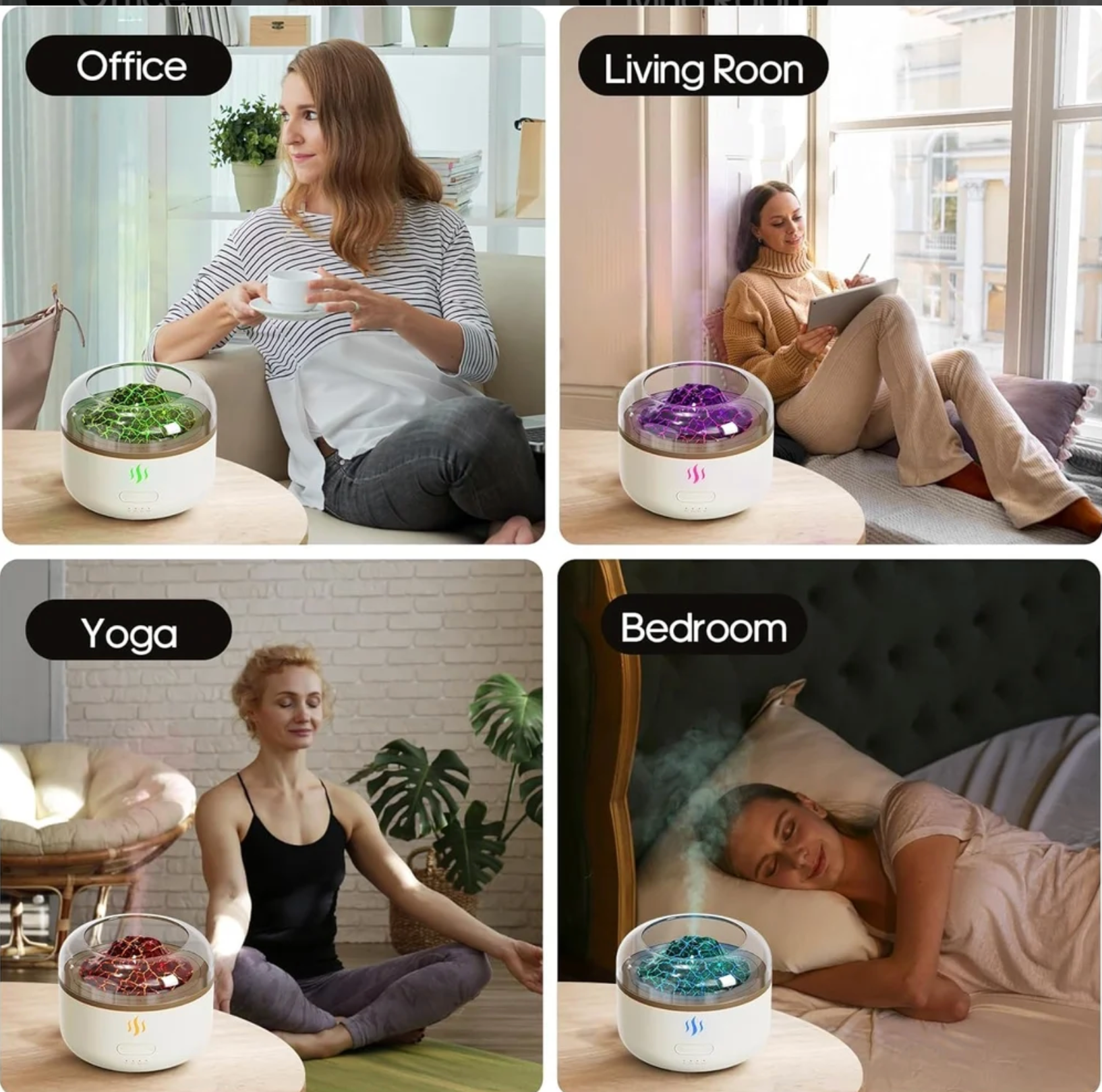 Volcano Flame Aromatherapy Humidifier for Home, Multi-Colour LED (160ml Tank) - White