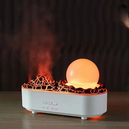 Cystal Ball Volcano Shape Humidifier, Essential Oil Aroma Diffuser (200ml Tank) - White