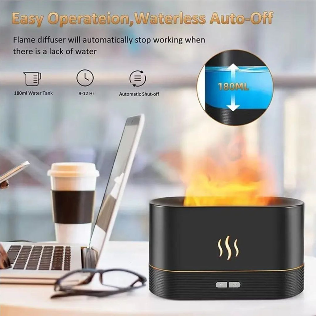 Fire Flame Humidifier, Essential Oil Aroma Diffuser (180ml Tank) - Black