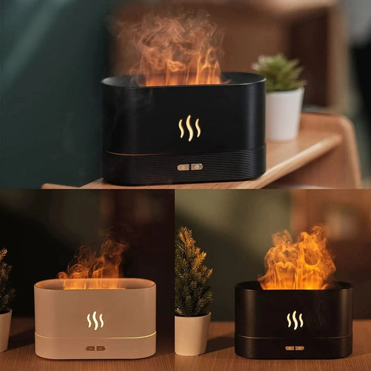 Fire Flame Humidifier, Essential Oil Aroma Diffuser (180ml Tank) - Black