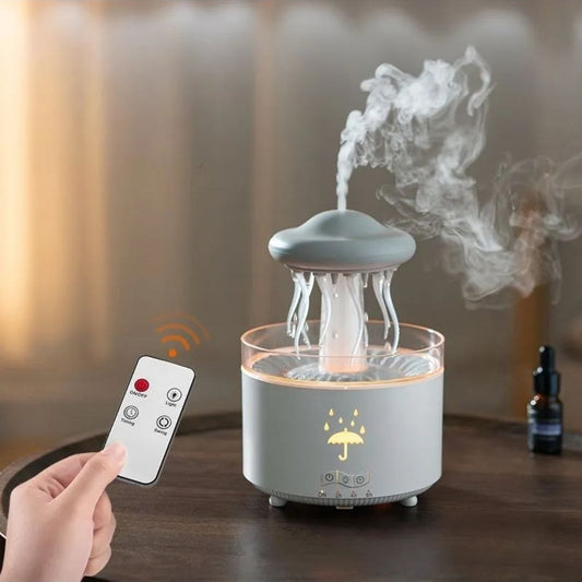 Mushroon Water Drops Humidifier, Essential Oil Aroma Diffuser (300ml Tank) - White