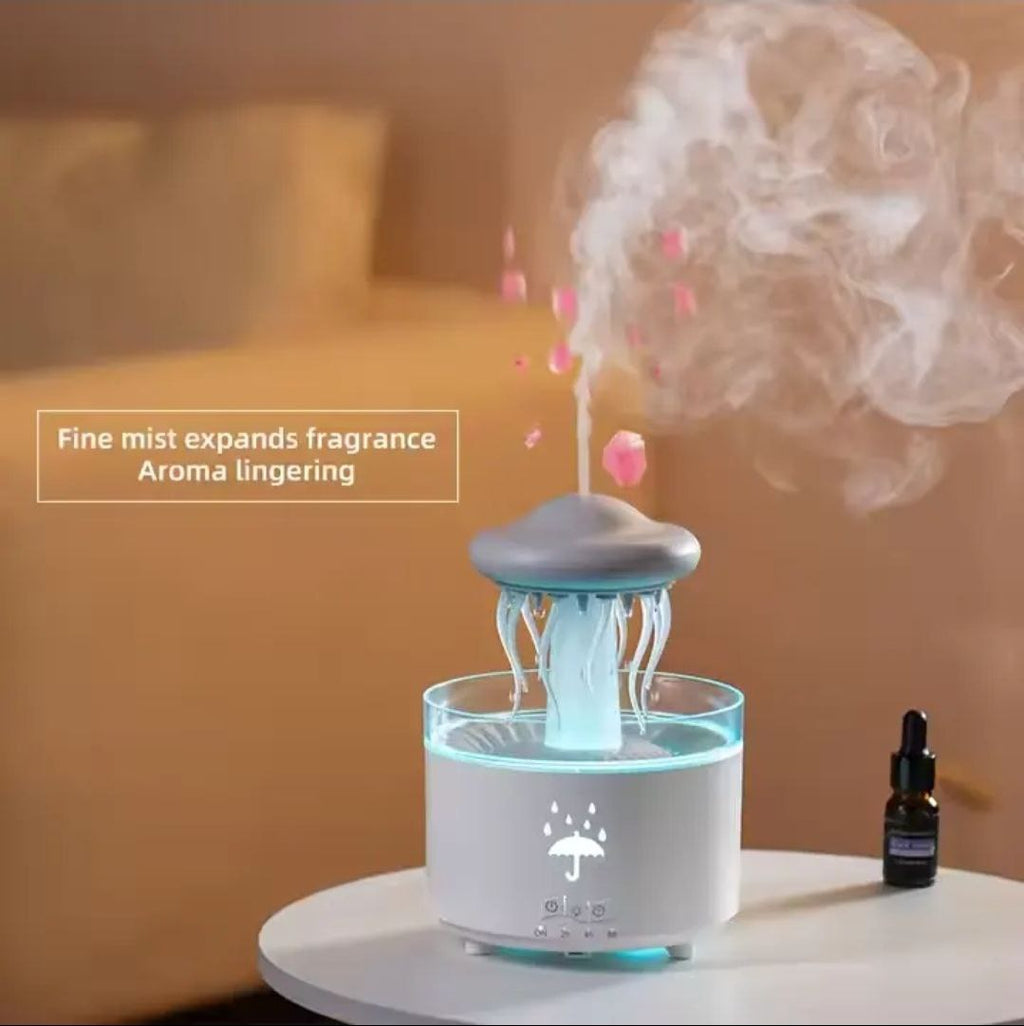 Mushroon Water Drops Humidifier, Essential Oil Aroma Diffuser (300ml Tank) - White