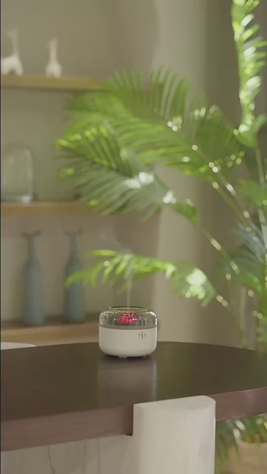 Volcano Flame Aromatherapy Humidifier for Home, Multi-Colour LED (160ml Tank) - White