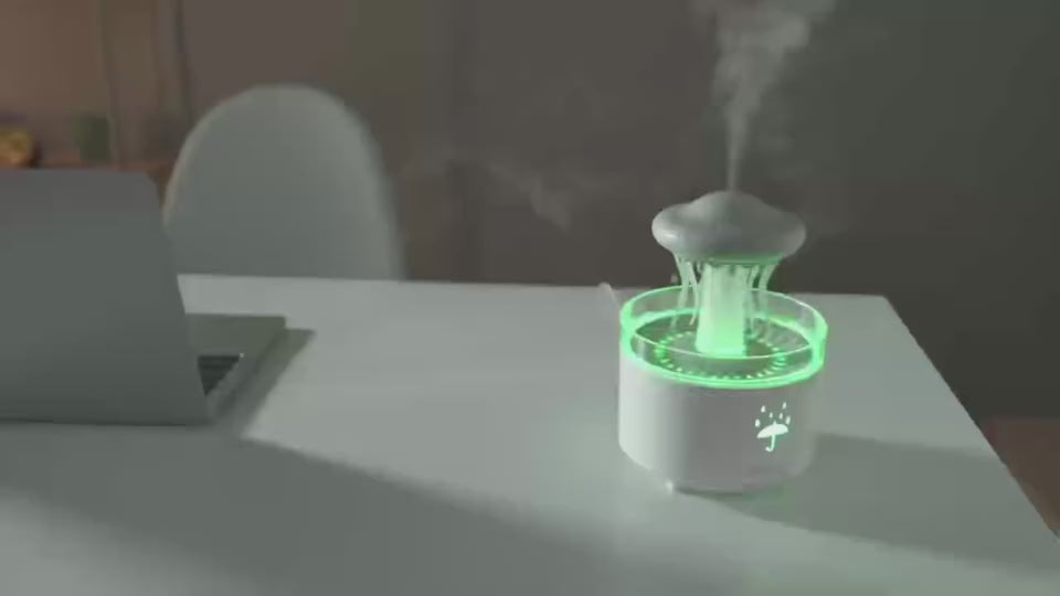 Mushroon Water Drops Humidifier, Essential Oil Aroma Diffuser (300ml Tank) - White